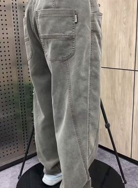 春秋季水洗弹力直筒老爹牛仔裤宽松男士百搭休闲裤卡其色哈伦裤潮