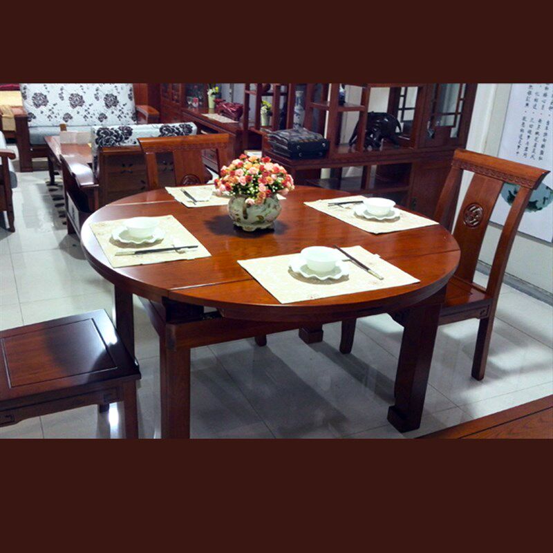 03实木折叠餐桌1.35米榆木伸缩餐桌实木家俱R中式餐桌新中式餐桌