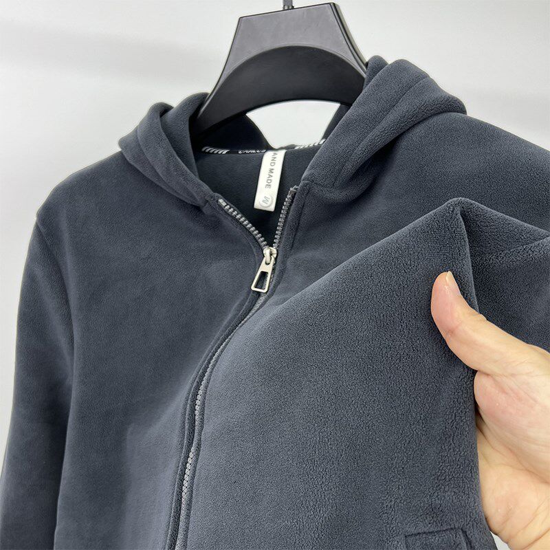 双面奥粒绒卫衣开衫男连帽外套秋冬季男装潮流加厚夹克保暖上衣服