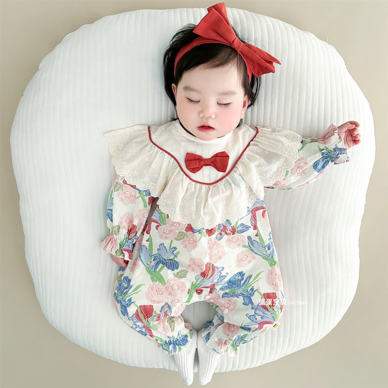 婴儿哈衣服女宝宝春装连体衣超萌公主洋气一岁满月百天外出春秋季