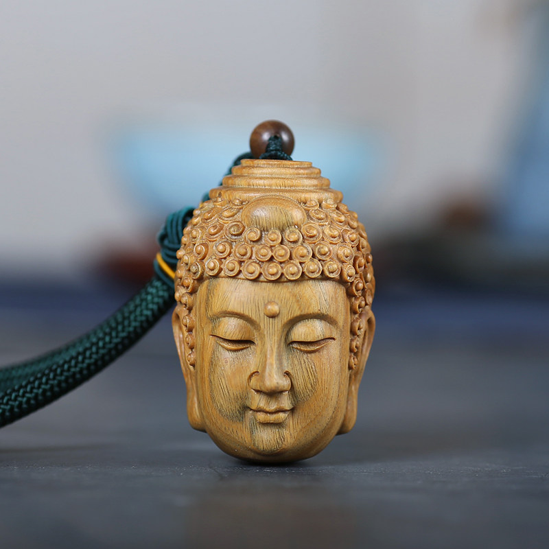 绿檀木雕工艺品手工雕刻佛魔一念之间手把件紫檀佛头吊坠手玩把件