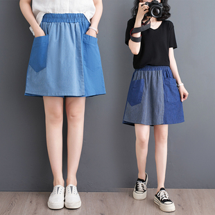 2024夏款小众设计感条纹拼接牛仔阔腿短裤女假两件小个子宽松裙裤