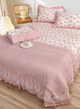 水洗棉双层纱床盖款夏被四件套夹棉床裙床单套件T新款夏凉被空调