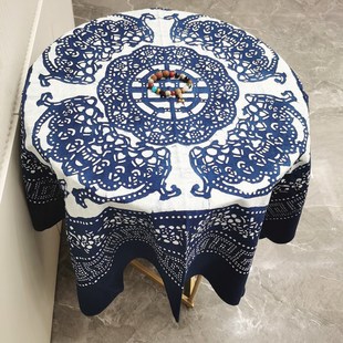 中国风 手工蓝印花餐桌布 方型 蝠临门小台布 纯棉四方巾100*100