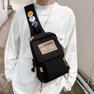 韩版百搭大容量胸包女休闲帆布包学生上课背包运动男款小众斜挎包