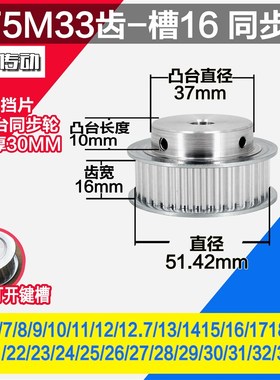 劲科铝同步轮 BF型5M33齿  直径51.42G 槽宽1 6 凸台直径3 7长1 0