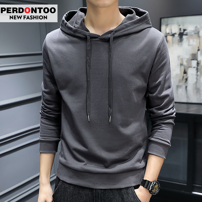 连帽卫衣男士薄款外套2024新款春秋季纯色套头衫宽松潮流帽衫上衣