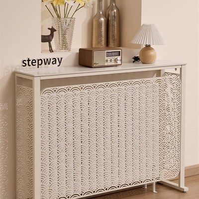 奶油风暖气片f上方置物架岩板暖气片遮挡桌子靠墙夹缝沙发后置物