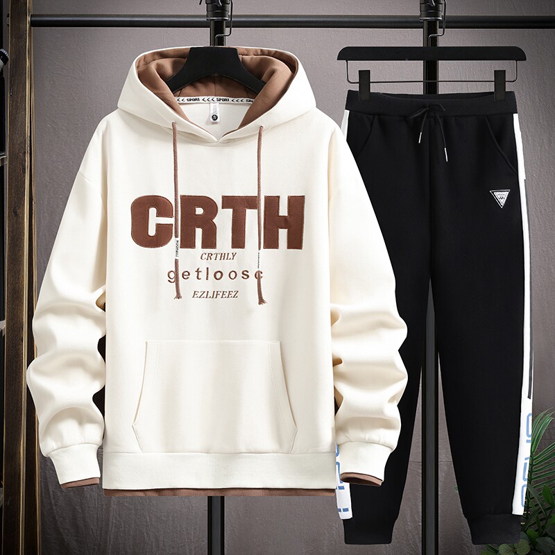 秋冬季加绒加厚纯棉卫衣男孩初中学生运动两件套套装青少年大童装