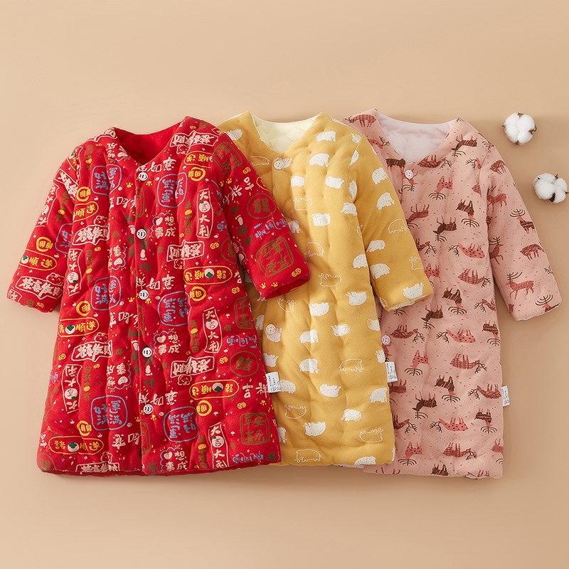 婴幼儿睡袍防踢被宝宝睡袋纯手工棉花填充秋冬厚款护肚腹围保暖