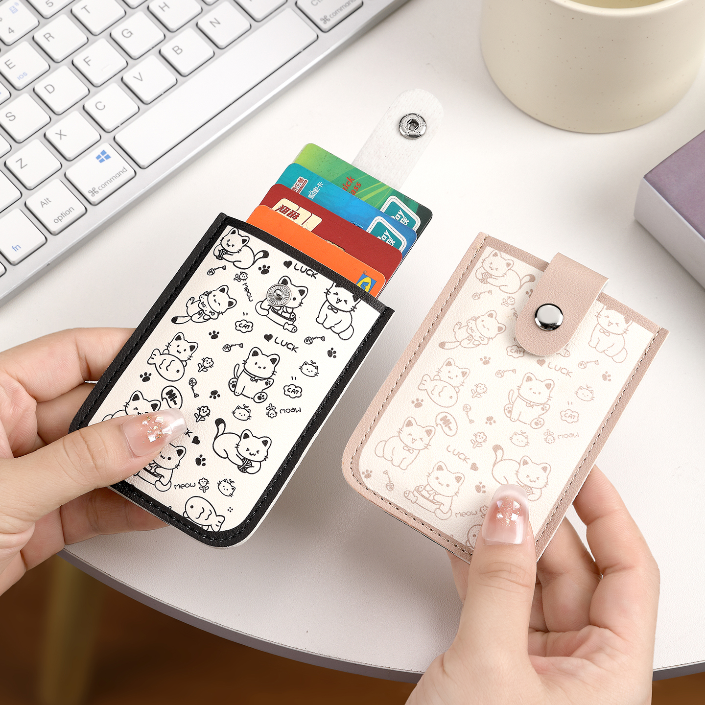 新款简约猫咪大容量多卡位卡包迷你可爱一体包驾驶证身份证卡套女