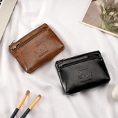 kt猫手工油蜡皮质零钱包女可爱迷你便携耳机钥匙证件小卡包