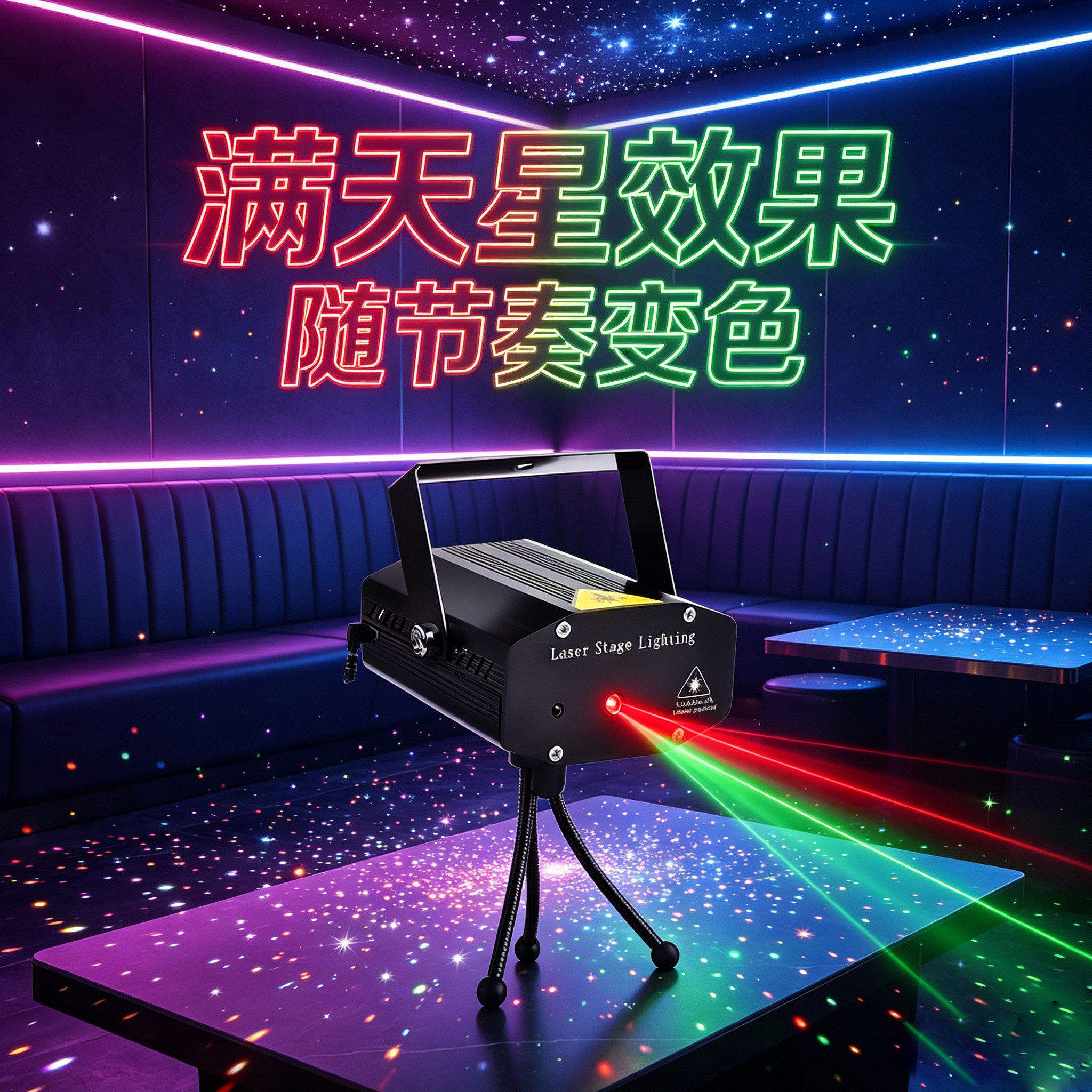家用ktv氛围灯满天星旋转镭射灯彩灯声控激光灯音乐感应节奏灯