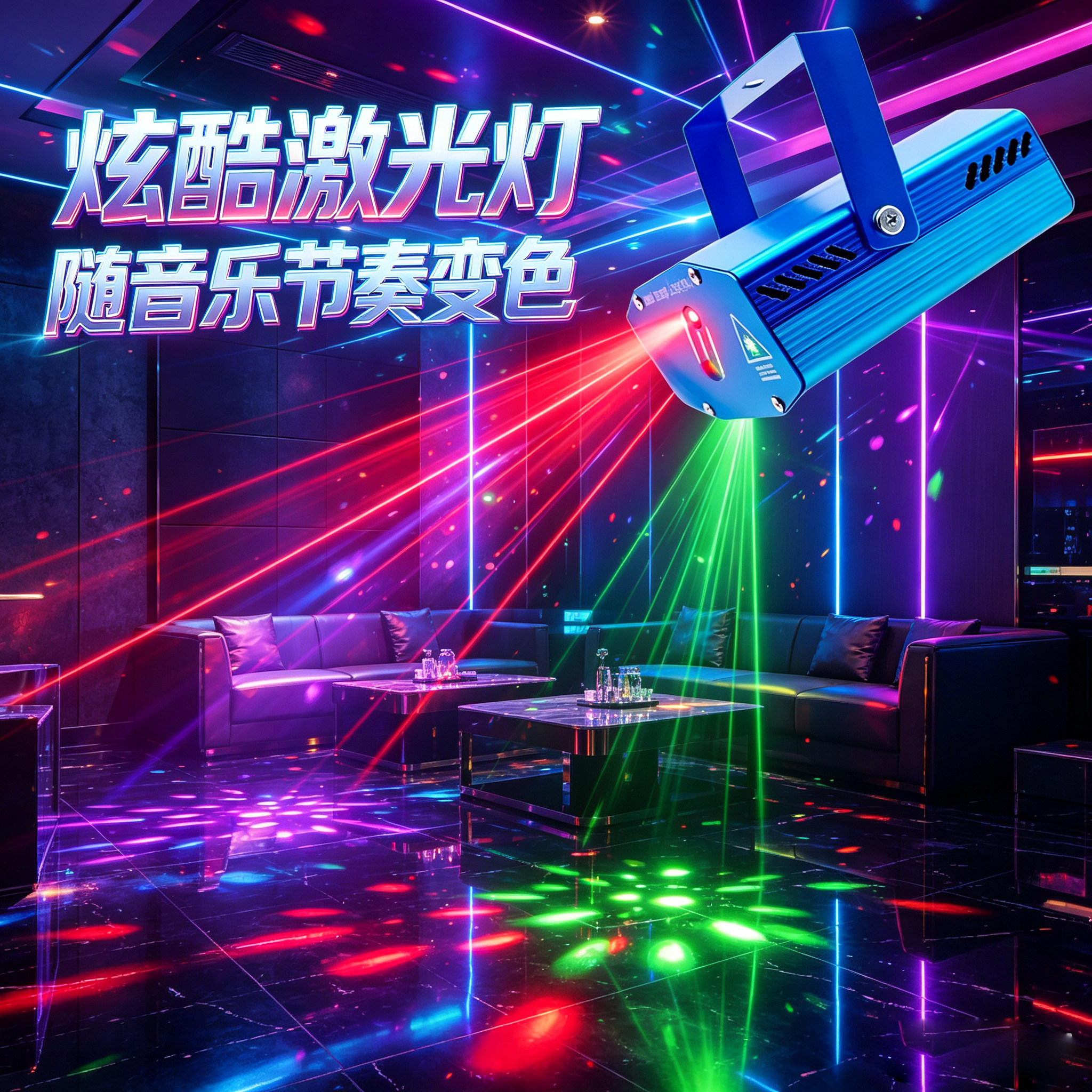 家用ktv氛围灯旋转镭射灯彩灯声控激光灯舞台灯光音乐感应节奏灯
