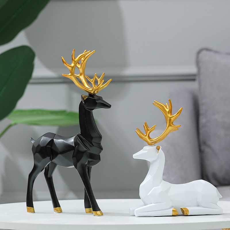 现代简约折纸鹿摆件创意家居客厅室内软装桌面装饰品树脂工艺品