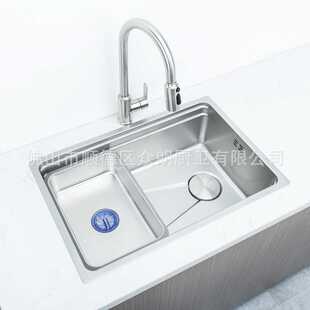 一体拉伸水槽304不锈钢压纹电镀银台阶大单槽6845台下洗菜盆7545