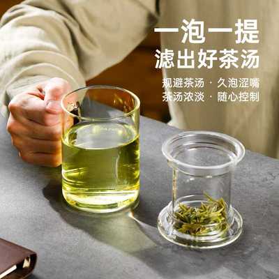 茶水分离玻璃杯带把手泡茶杯高硼硅简约男女士家用办公室喝水杯子