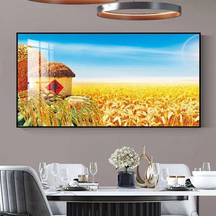 五谷丰登饭店装饰挂画中式金色麦穗餐厅包厢背景墙丰收图竖版壁画