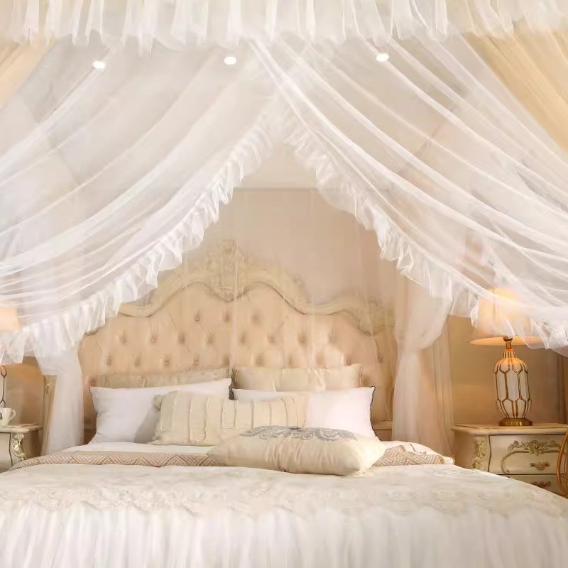 落地蚊帐家用卧室2024高级支架杆加粗加厚三开门纹账学生宿舍床幔