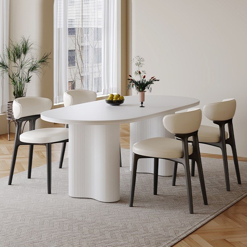 法式奶油风实木岩板餐桌轻奢家用现代简约小户型椭圆形餐桌椅组合,住宅家具,岩板餐桌,淘宝优惠券,粉丝福利购,淘宝优惠卷