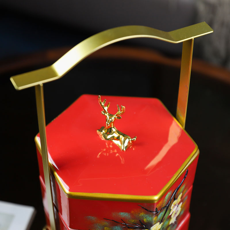 新中式禅意金属手提家居茶几糕点盒水果盒装饰收纳茶点创意摆件