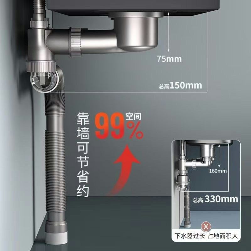 厨房下水管洗菜池矮杯单水槽洗碗盆省空间防臭下水器排水套装通用,家装主材,下水器,淘宝优惠券,粉丝福利购,淘宝优惠卷