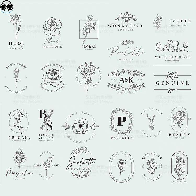 简笔画镂空线稿花环花卉植物婚礼LOGO舞台迎宾背景生日AI设计素材