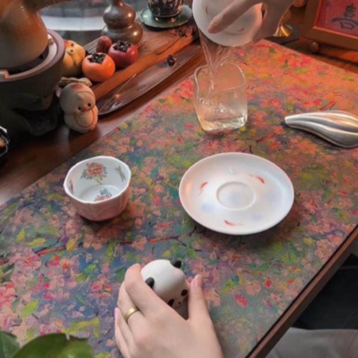 【花园牡丹】香云纱茶席新中式复古干泡垫国风茶具个人垫防烫