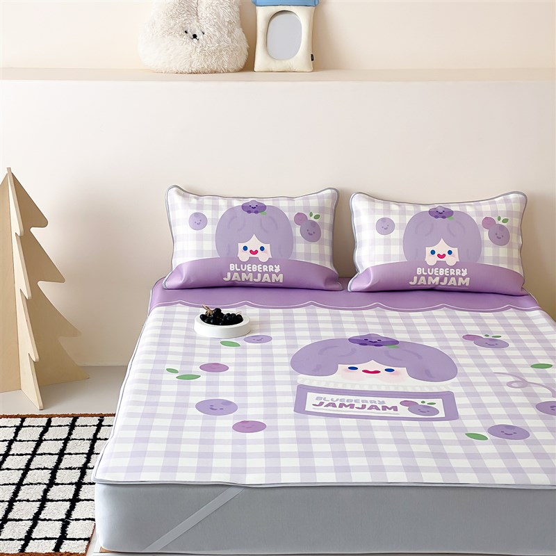 富山商店 x RiCO联名 紫色蓝莓酱格纹冰丝凉席空调席可折叠水洗