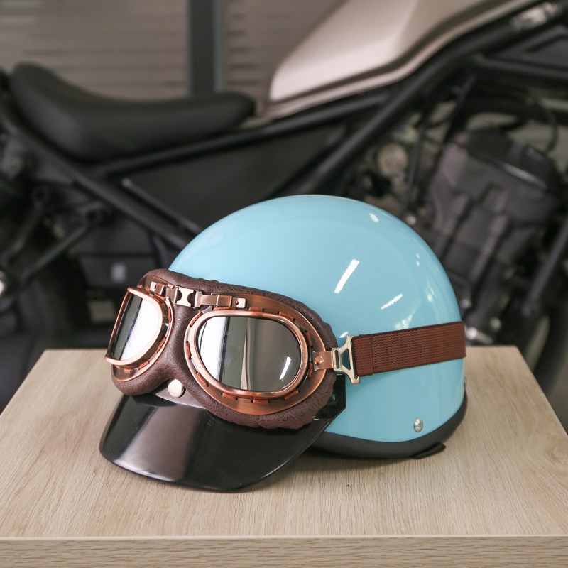 3C安全认证电动车头盔小牛九号复古巡航摩托车头盔男女护目镜半盔