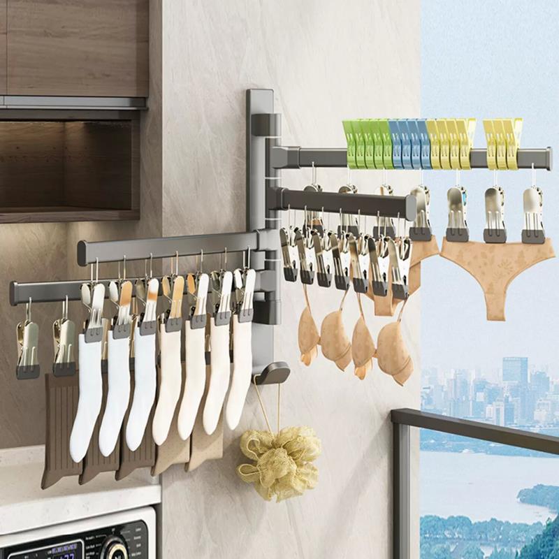 2025新款多夹子晾衣架家用太空铝晒袜子架多功能防风内衣宿舍神器