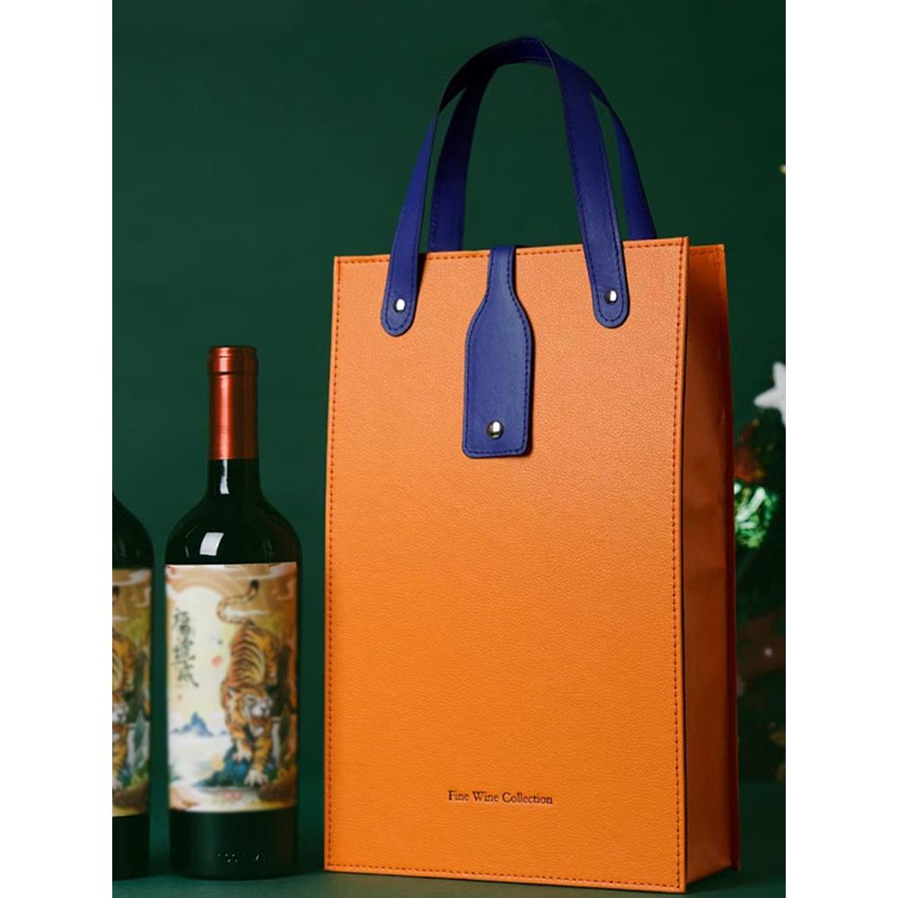 日式红酒包装礼盒双支装高档葡萄酒盒空盒子春节送礼手提礼品袋