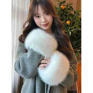 闹钟摆件客厅大衣毛毛袖套腕袖口仿狐狸毛短款皮草兔毛防风护腕毛