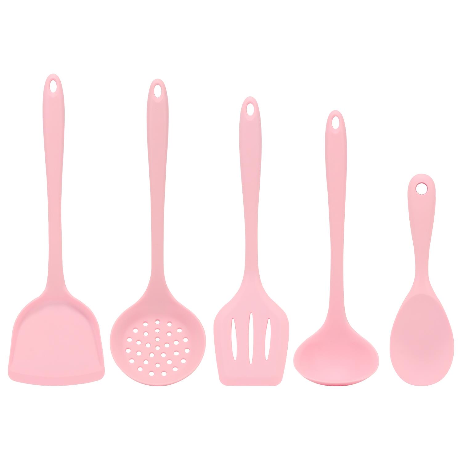 高级厨房工具粉色硅胶不粘锅锅铲不沾锅家用炒菜铲子全包厨具5件
