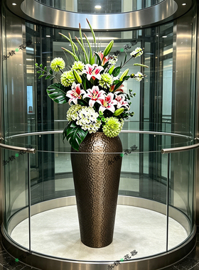 表面锤纹花器 定制不锈钢异形花器 售楼部花盆花钵室内高款花缸