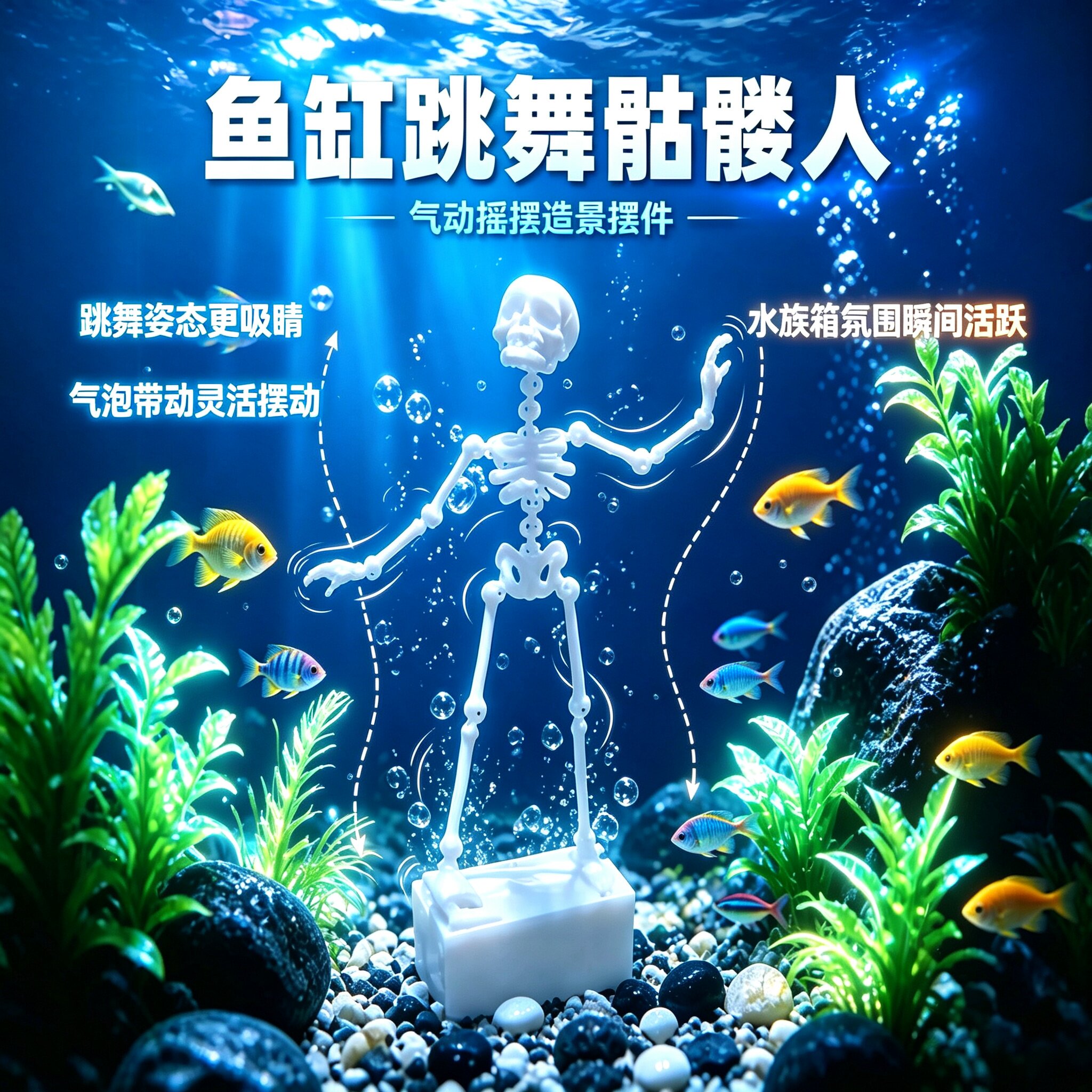 水中舞者骷髅头鱼缸造景打氧