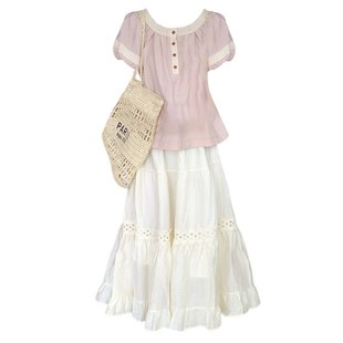 学院风甜美上衣小清新半身裙两件套装 搭配一整套夏季 胖mm夏装 大码