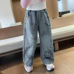 女童裤子春秋款2024新款洋气时髦阔腿裤女宝宝秋季炸街儿童牛仔裤