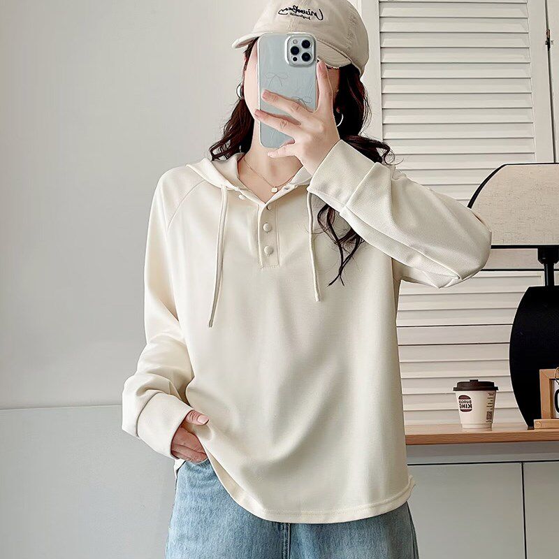 大码女装春季胖mm欧货正肩连帽卫衣女2025新款显瘦遮肚打底衫上衣