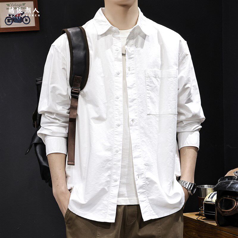 纯棉白色衬衫男春季2025新款高级感外套长袖纯棉衣服百搭大码春秋