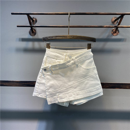 韩版2021春夏新款设计感牛仔短裤女高腰百搭阔腿热裤显瘦A字裤裙