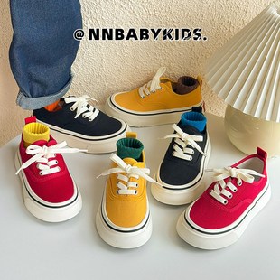 韩版儿童帆布鞋春秋男女童一脚蹬板鞋幼儿园室内鞋学生红色布鞋潮