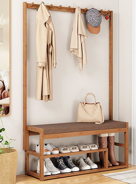 入户换鞋凳家用门口衣帽挂衣架一体可坐鞋架20O22新款软包坐垫鞋