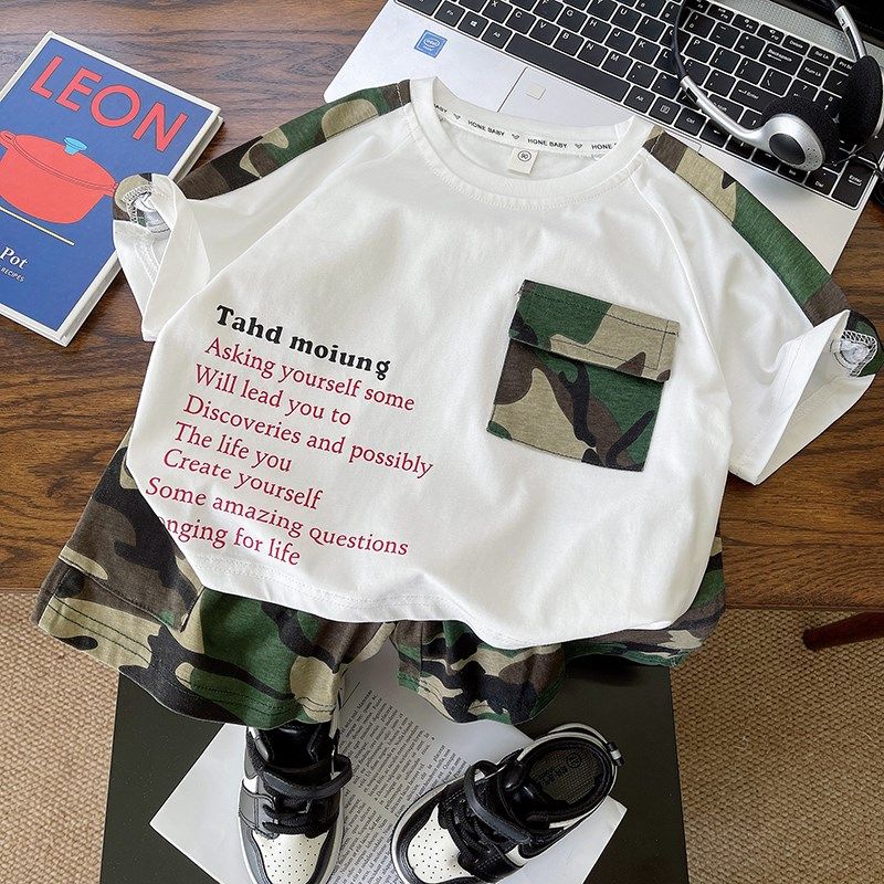 男童夏装运动套装2024新款儿童迷彩衣服薄款纯棉宝宝夏季短袖短裤