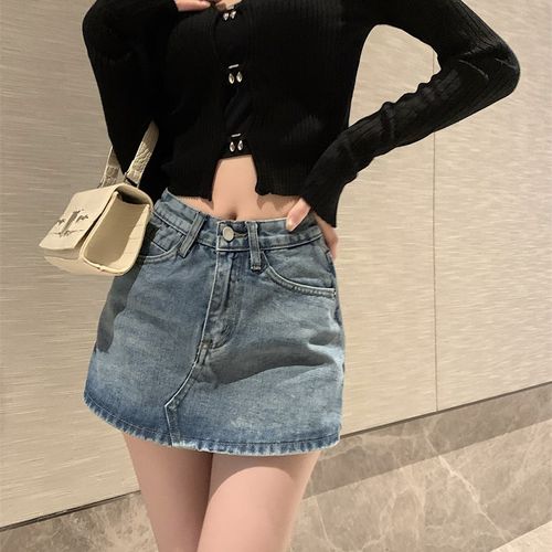 港风复古牛仔半身裙女2023夏季大码胖mm新款裙裤辣妹高腰包臀短裙