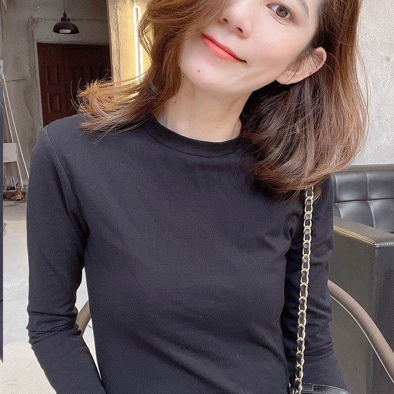 白色半高领打底衫女长袖t恤修身纯棉小领口内搭2021新款上衣基础