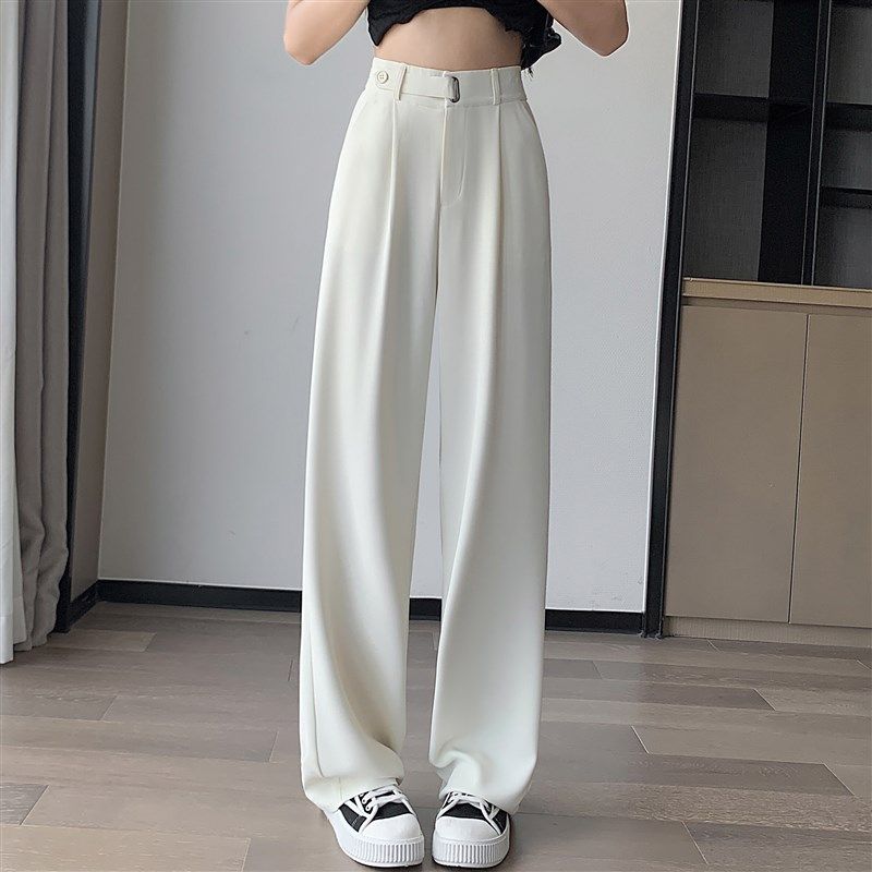 垂坠感直筒裤女2025春夏新款高腰显瘦西装裤黑色休闲窄版阔腿裤