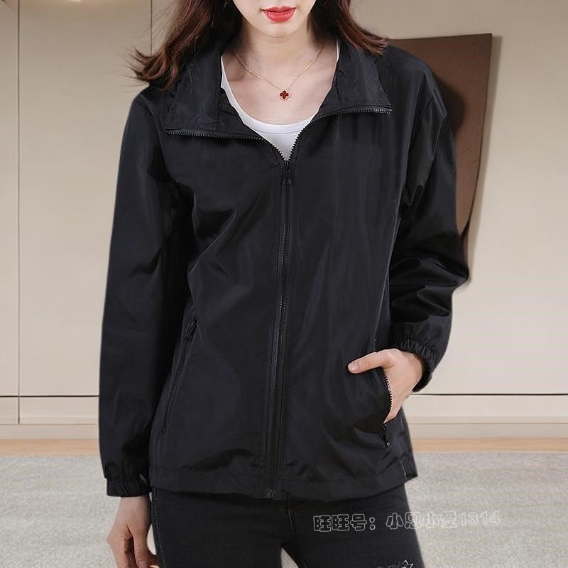 春秋款女士立领外套大码宽松百搭显瘦春天胖mm无帽夹克休闲薄上衣