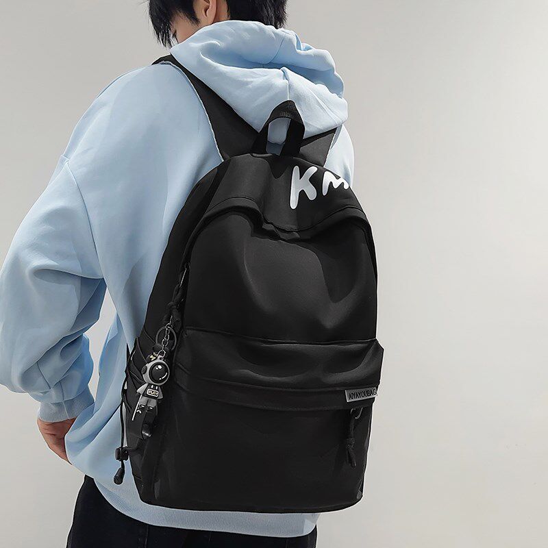 书包男生初中高中生美式风高街黑色双肩包青少年背包高颜值肩包男