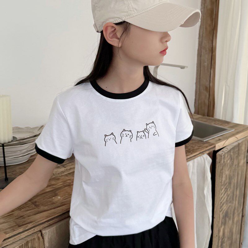 女童短袖t恤夏季新款2025儿童纯棉上衣休闲T恤正肩修身卡通短袖